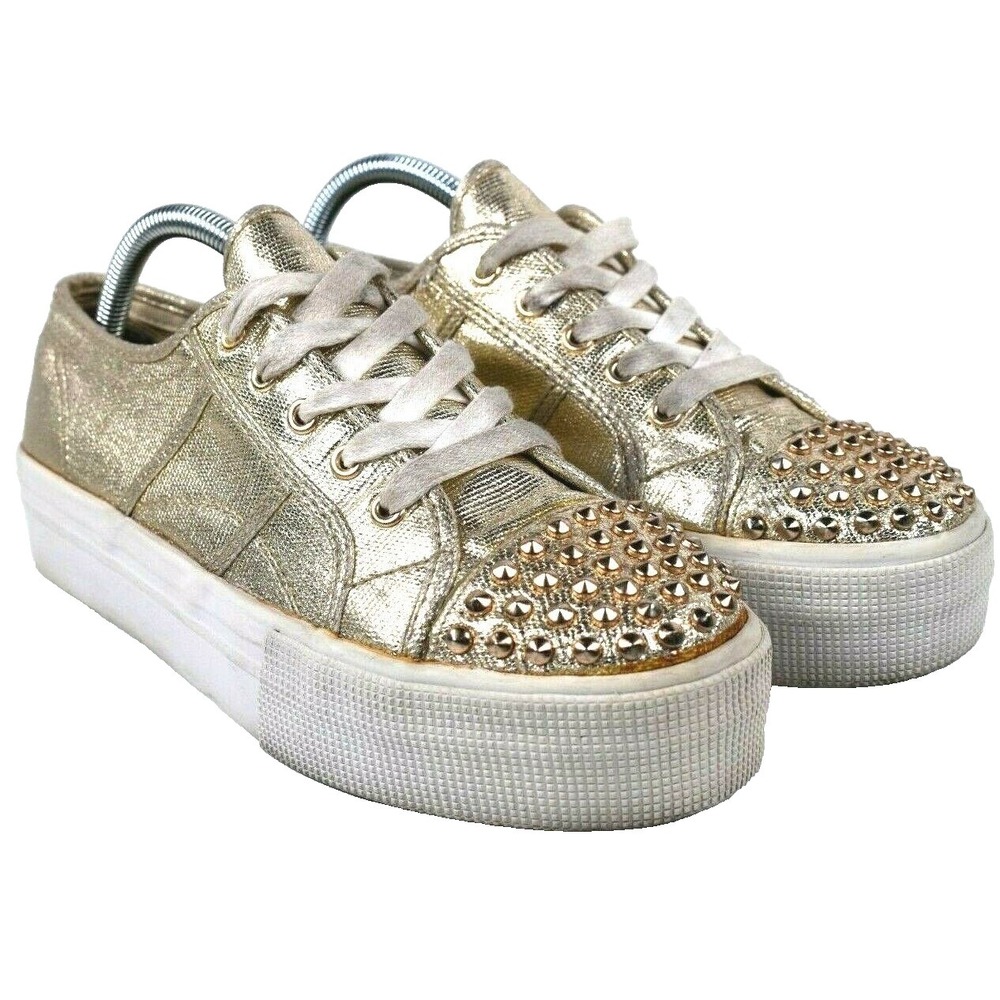 Steve Madden Women's Sz 9.5 Braady Gold Platform Studded Fashion Sneaker Shoes